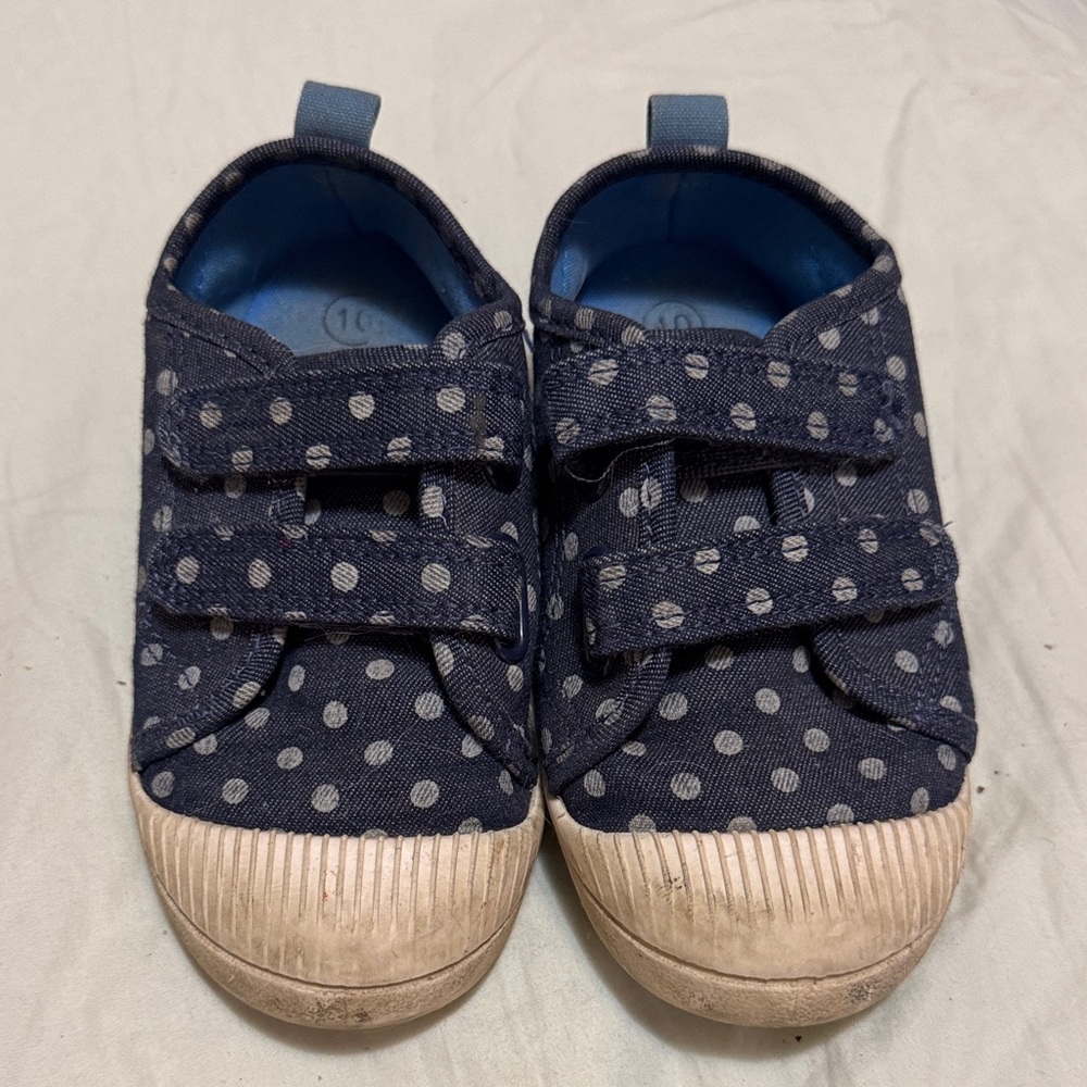 Cat & Jack Parker Navy Blue Polka Dot Velcro Machine Washable Toddler Shoes 10